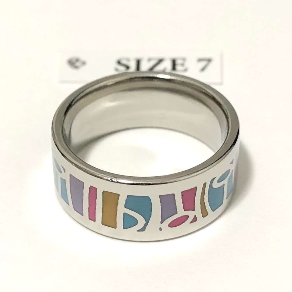 Silver Tone Ring Mixed Colors, Size 7